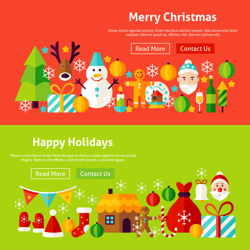 红色和绿色的圣诞矢量海报设计