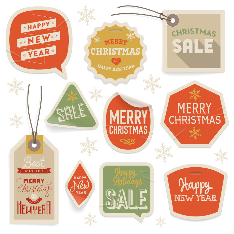 简约的圣诞节和新年快乐销售标签设计矢量插图