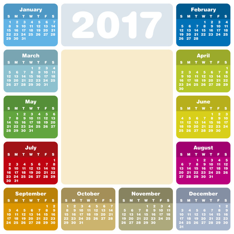 2017年度彩色矢量日历