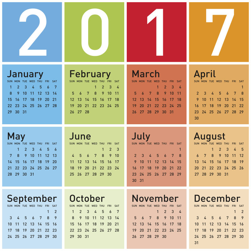 矢量2017彩色日历