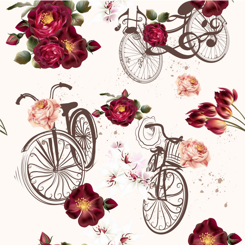 鲜花与自行车矢量背景