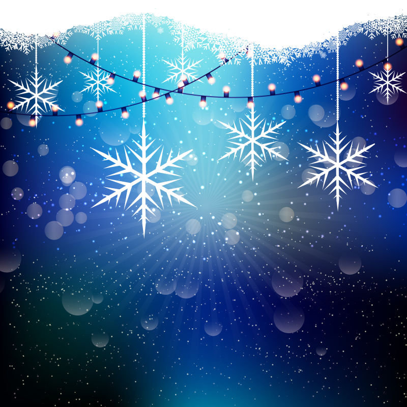 矢量雪花与弦灯的圣诞背景