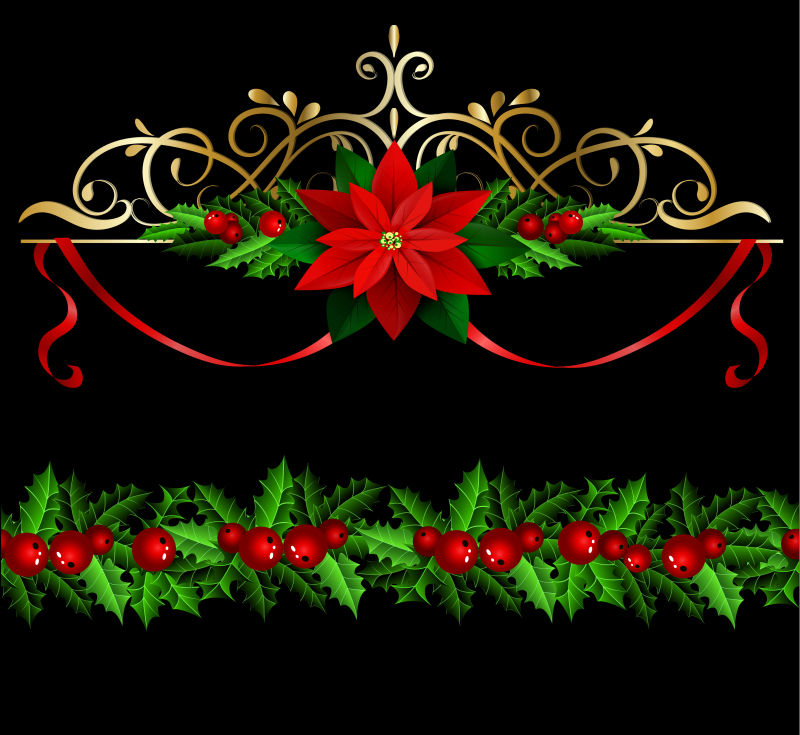 矢量圣诞装饰花卉元素设计图