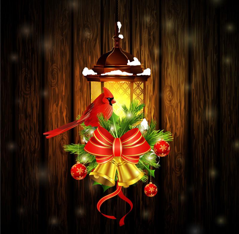 矢量圣诞街灯装饰花卉设计图