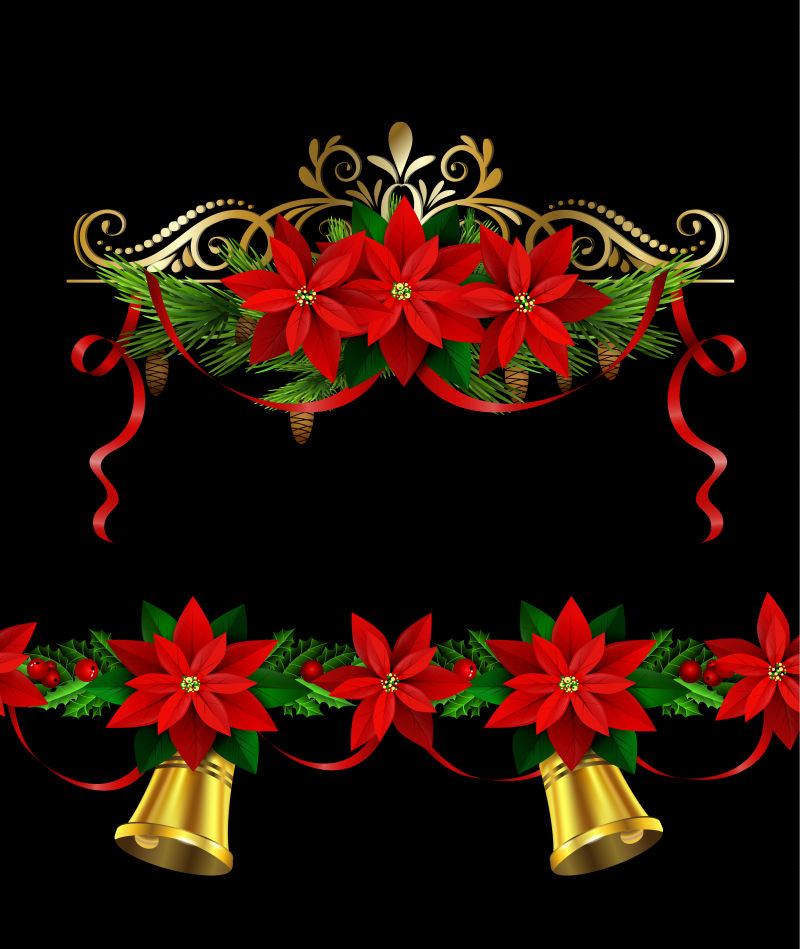 矢量圣诞装饰花卉设计图