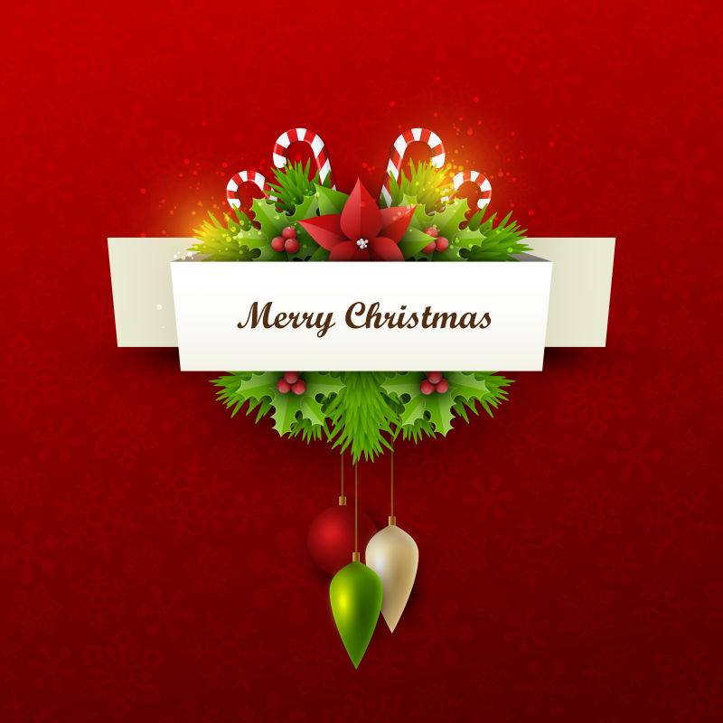 矢量杉木树枝和装饰元素的圣诞节背景