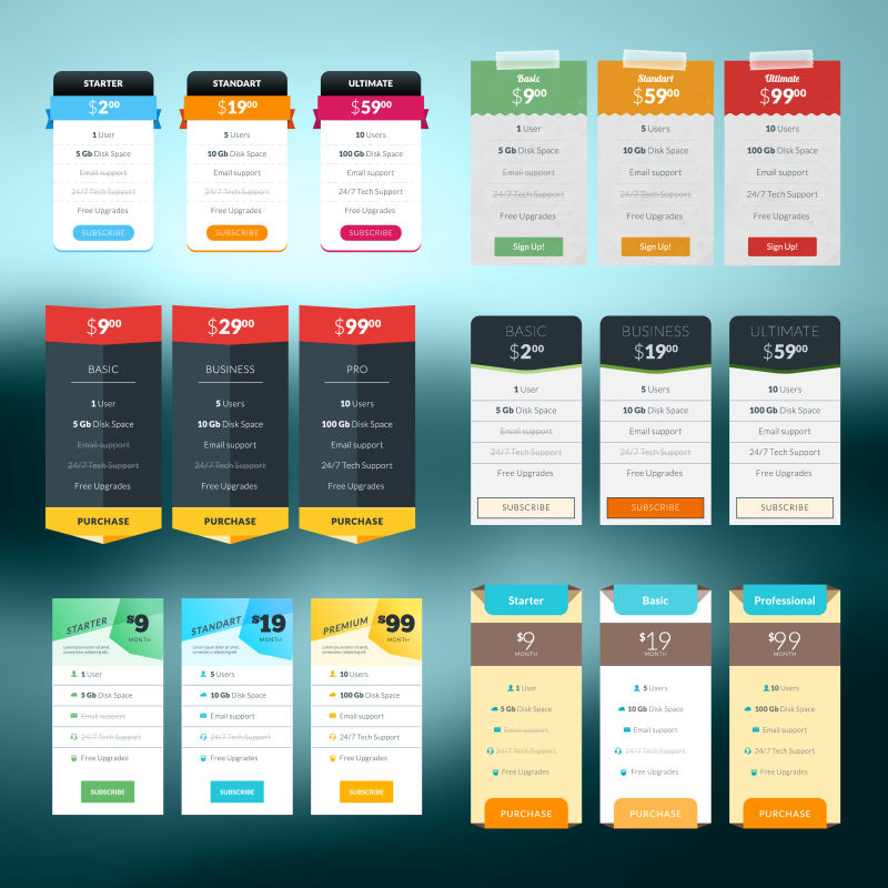 矢量网站定价标签设计图