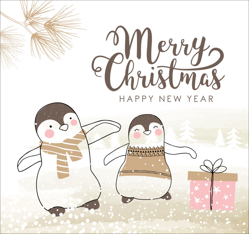 小企鹅圣诞矢量贺卡