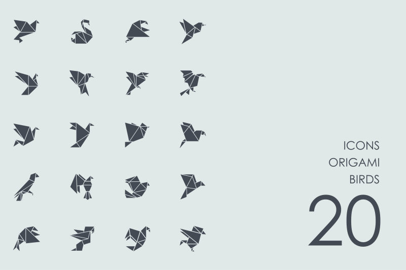 矢量各类折纸鸟图标设计