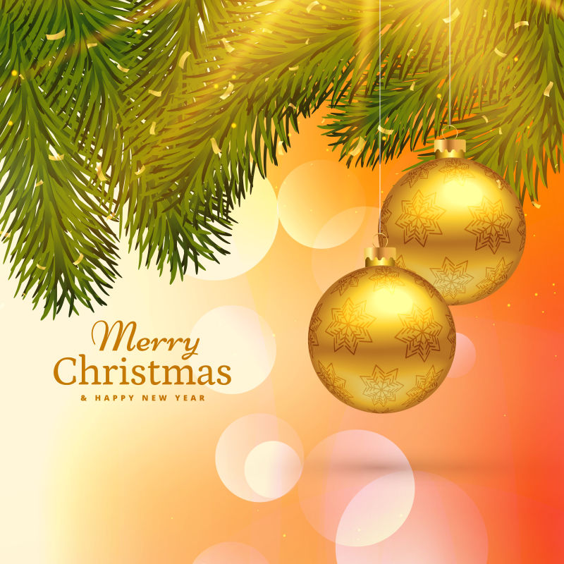 矢量美丽的圣诞祝福贺卡设计金球装饰