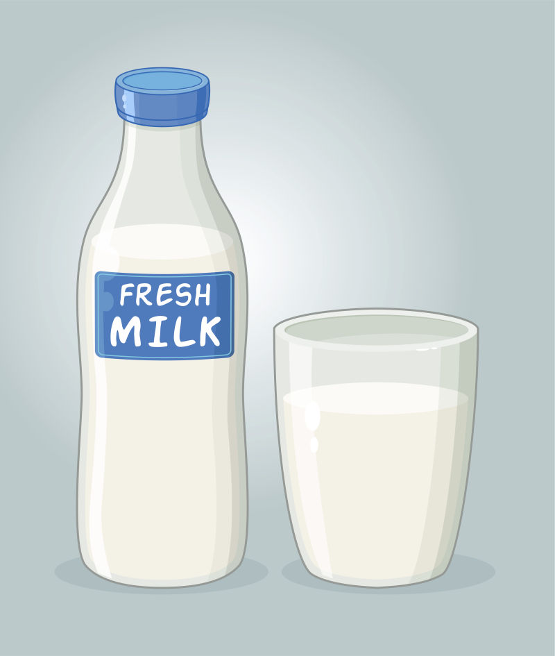 一瓶牛奶和一杯牛奶矢量设计