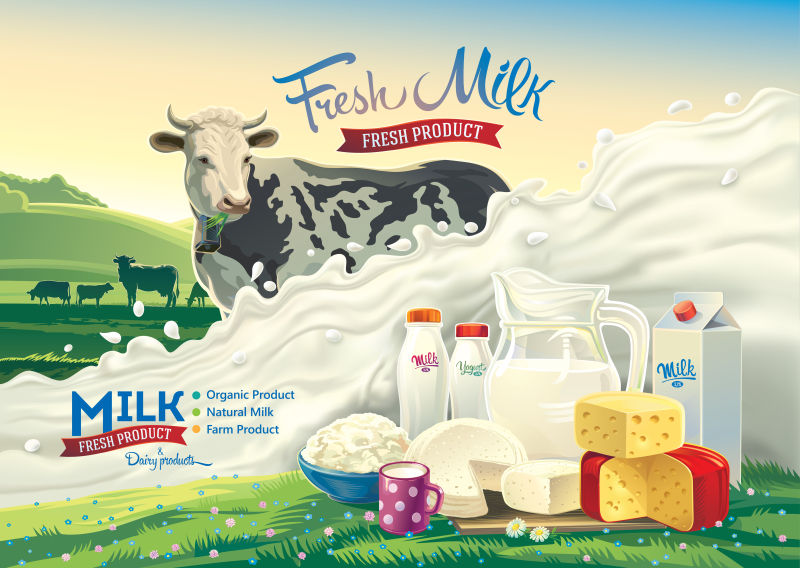 牛奶和牛奶产品集矢量