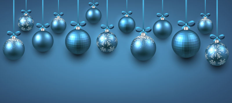 蓝色圣诞球装饰背景矢量图