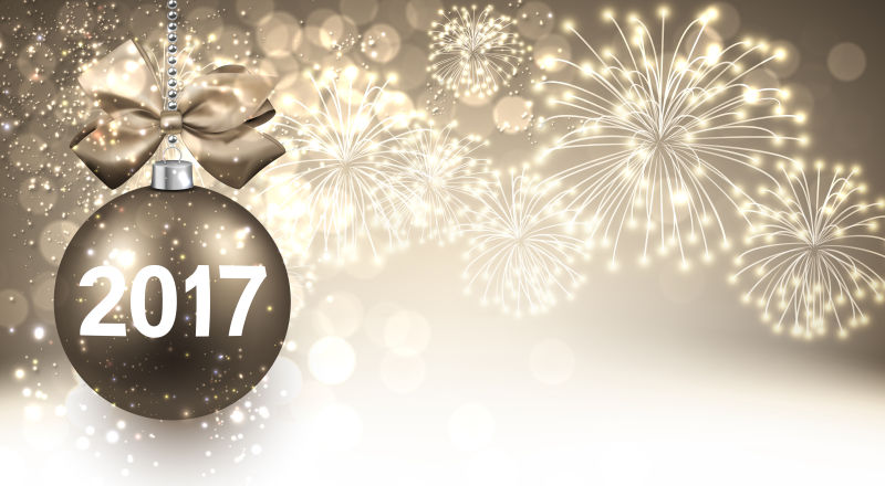 圣诞球烟花背景的2017新年矢量图