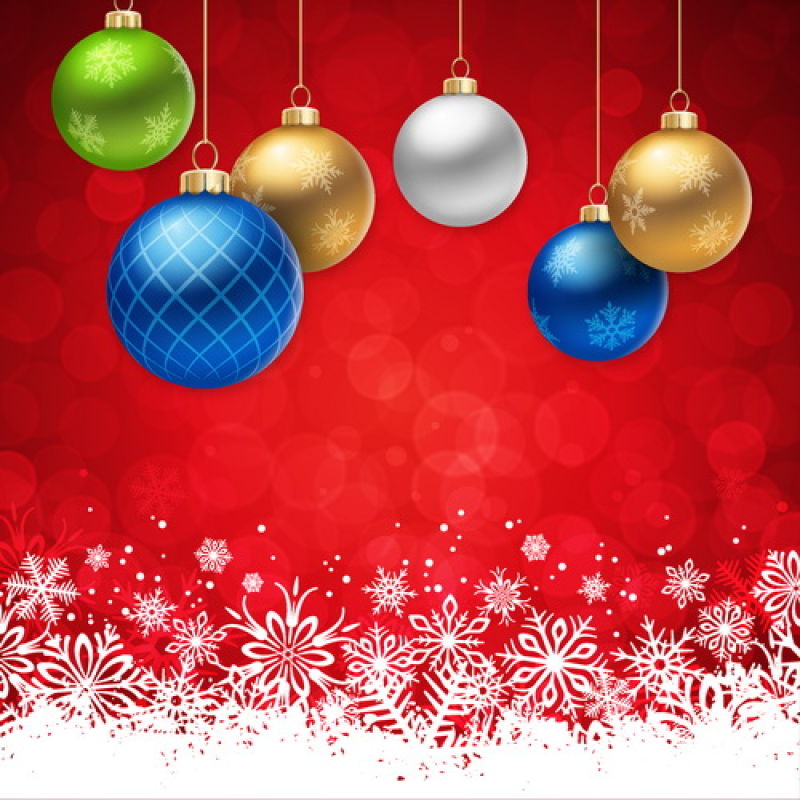 彩色圣诞球装饰的新年背景矢量图