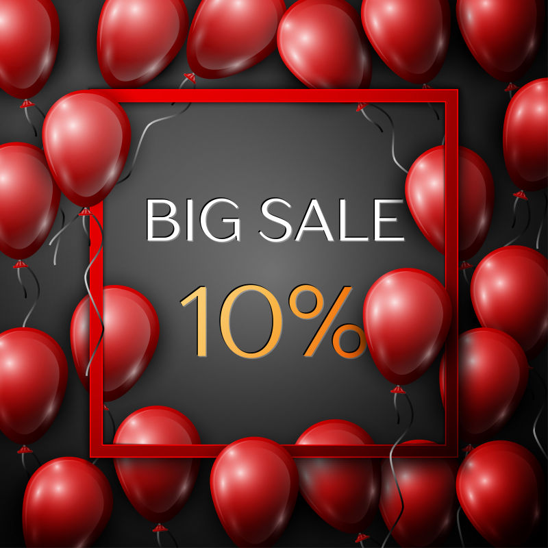 方形红色框架销售10%折扣红色气球矢量