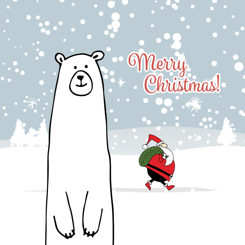 矢量白色圣诞老人和白熊圣诞卡