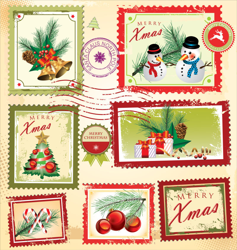 各种圣诞卡片挂件设计矢量图