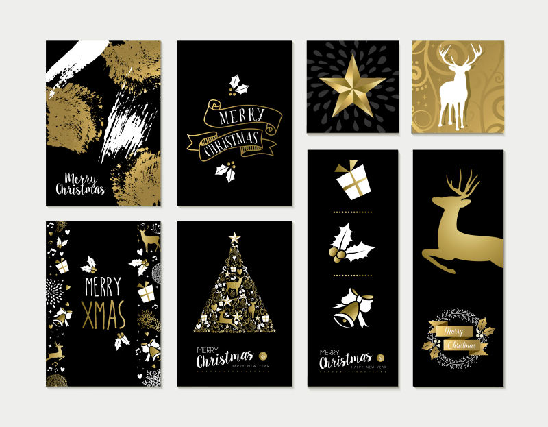 矢量2017驯鹿黄金装饰圣诞快乐设计