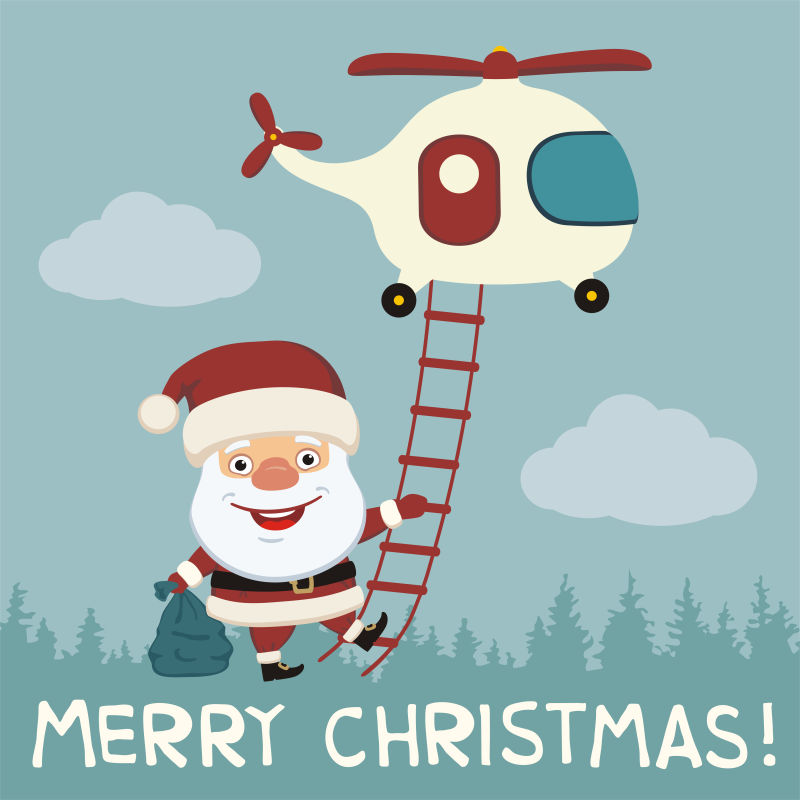 卡通直升机和圣诞老人矢量图