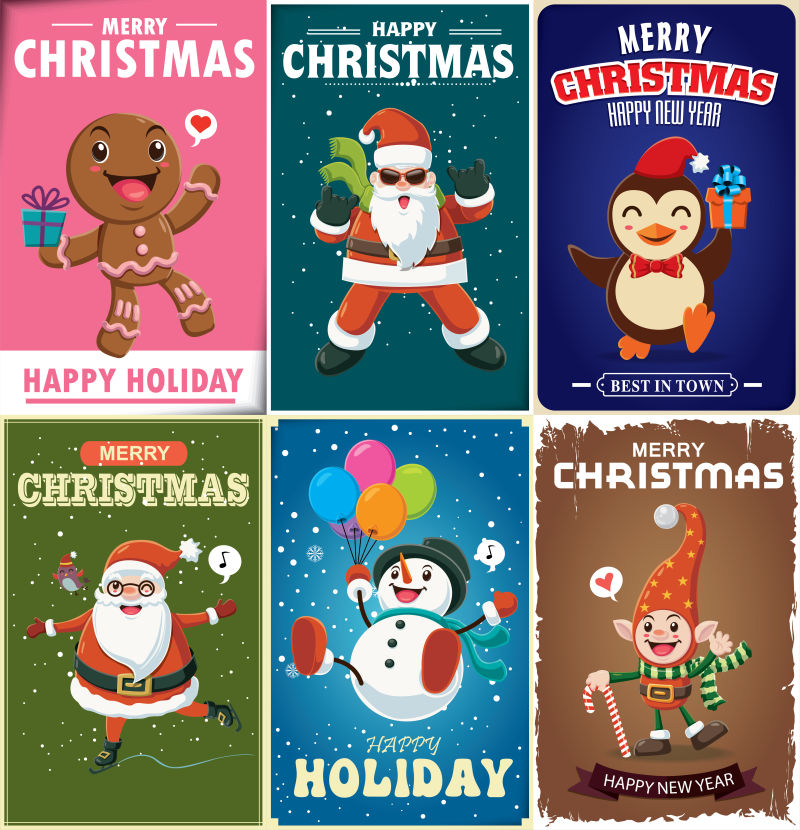 老式的复古色彩的圣诞节快乐海报矢量设计