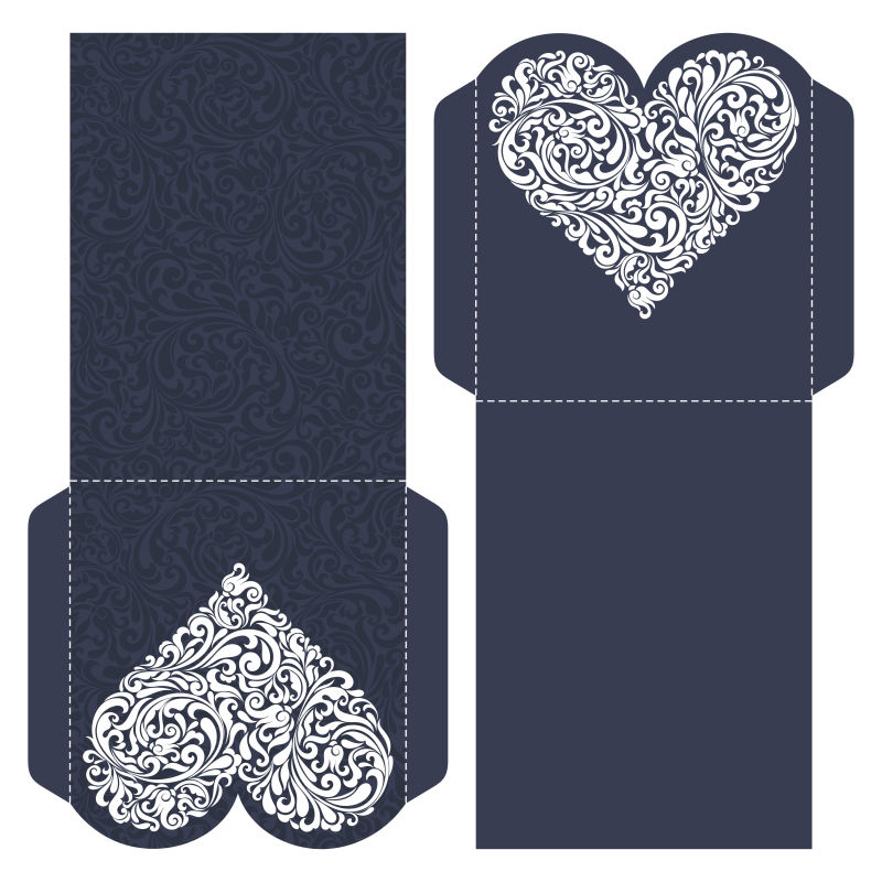 矢量婚礼邀请剪纸信封装饰心形设计