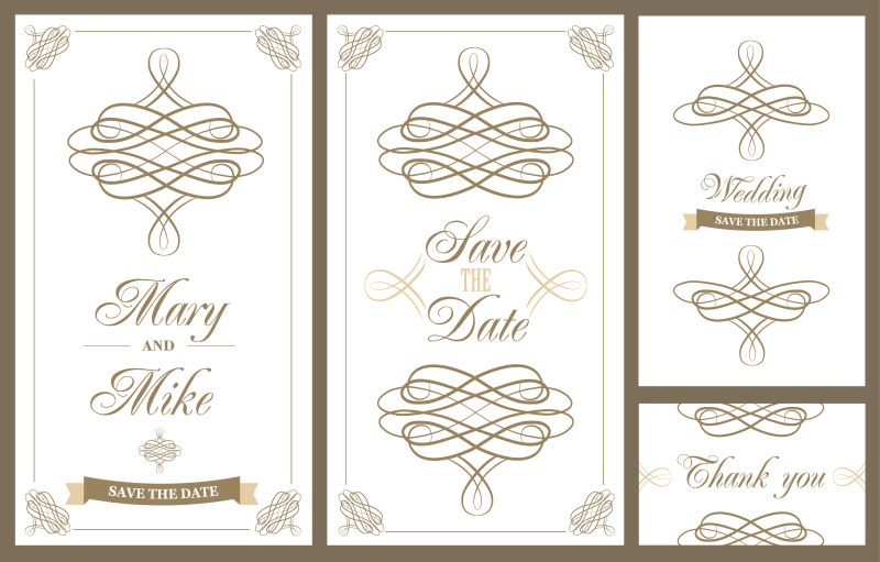 复古花卉图案的婚礼卡片矢量设计