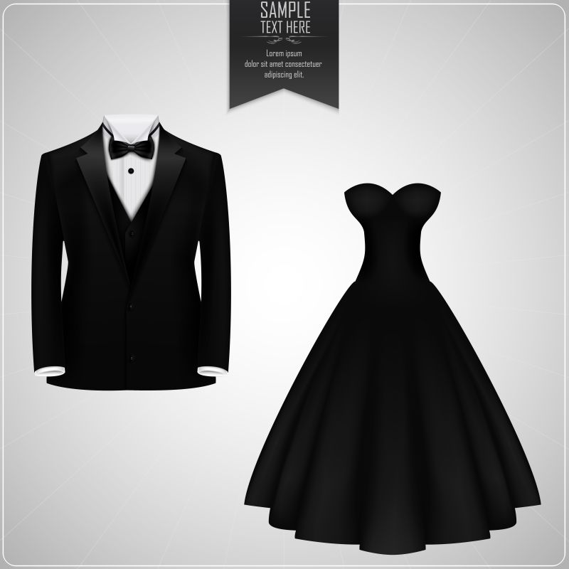 黑色礼服和黑色婚纱矢量