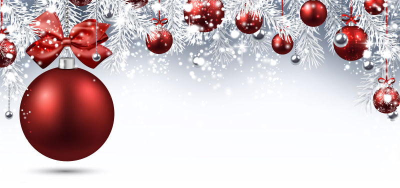 银白色和红色球形装饰品的圣诞球矢量背景