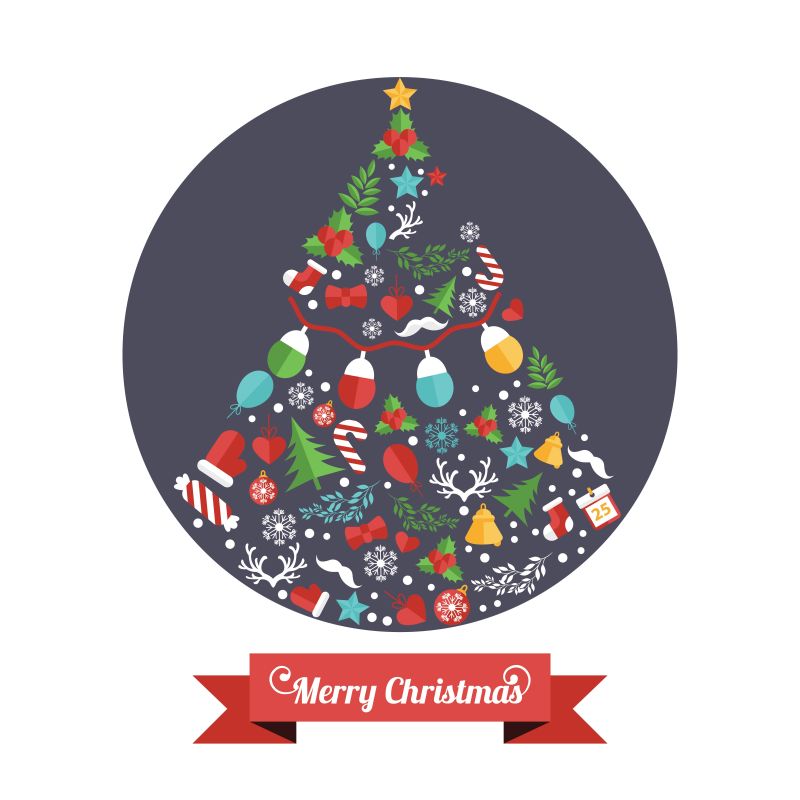 圣诞树装饰图标矢量插图