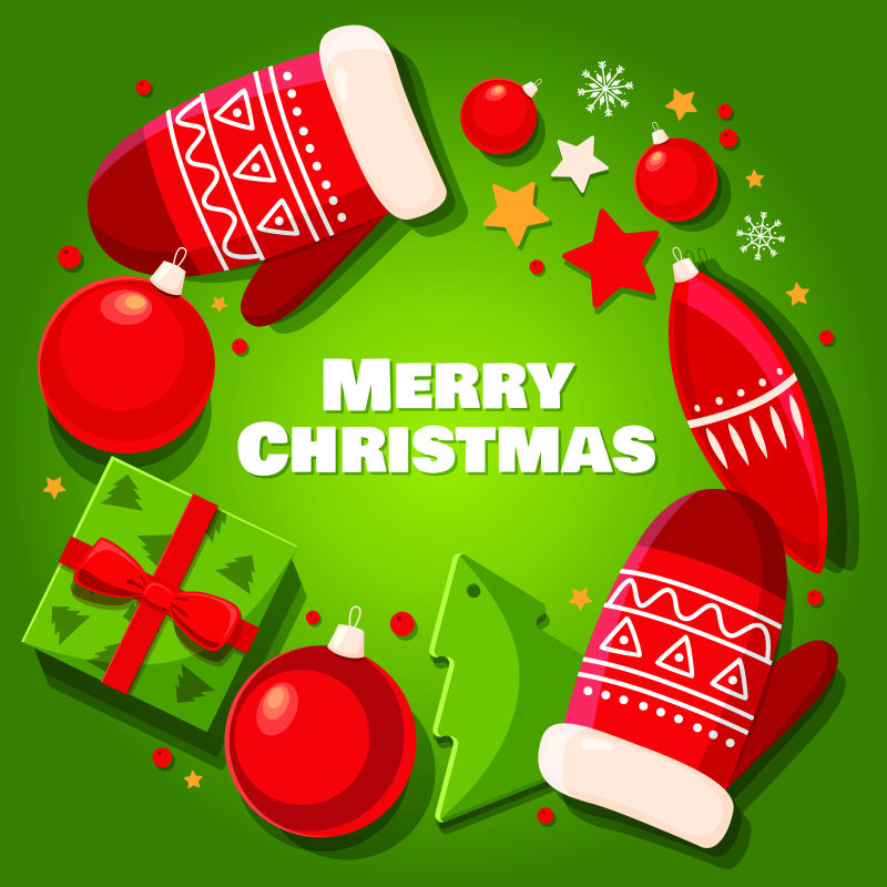 红色圣诞礼物围绕的绿色背景矢量设计