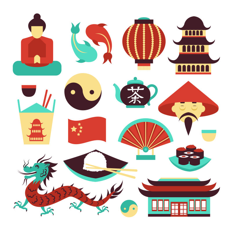中国旅游矢量亚洲传统文化符号