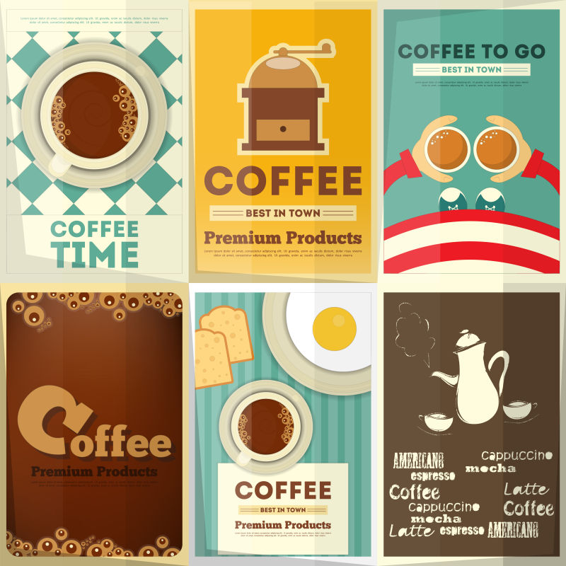 咖啡海报组合主题的海报设计矢量