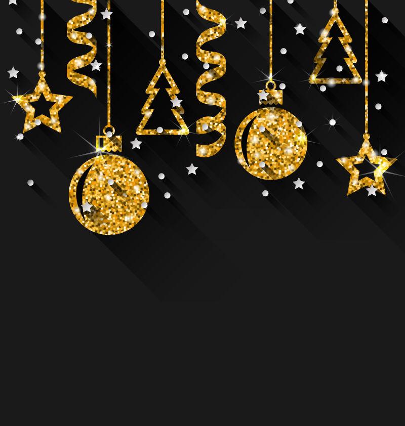 圣诞快乐的美丽卡片与传统的金箔表面金箔矢量
