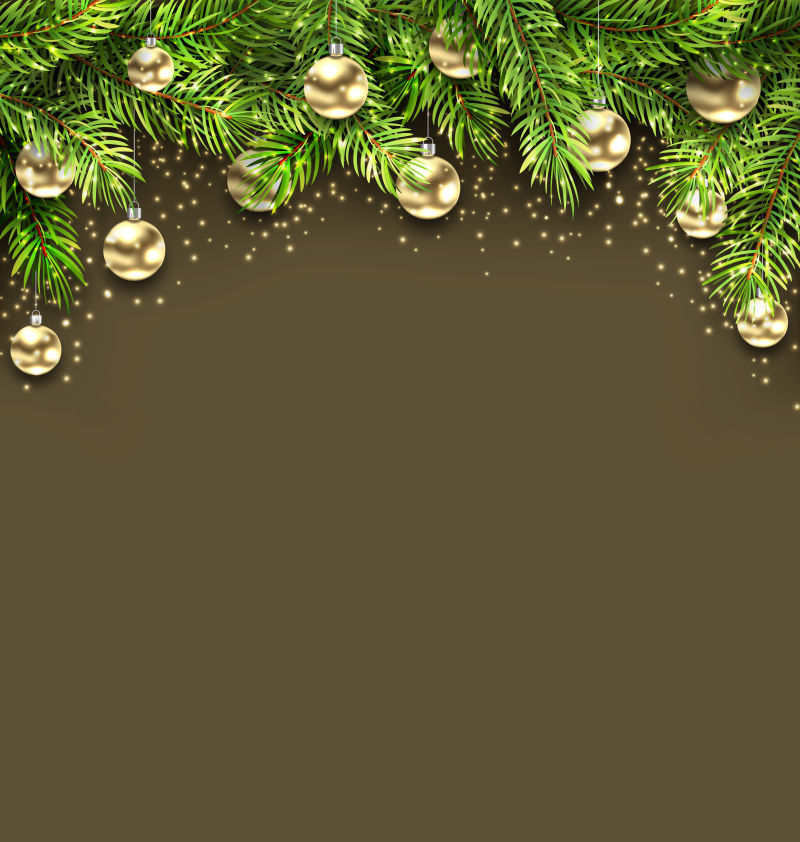 圣诞假期背景与杉木枝条和金色玻璃球矢量