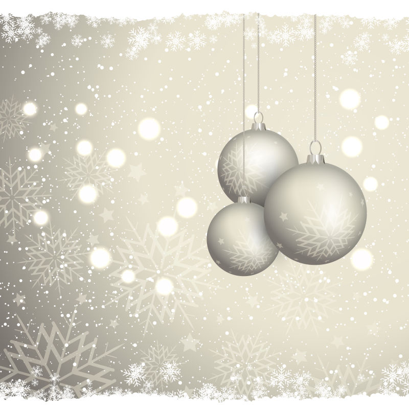 矢量银色圣诞球体的新年背景