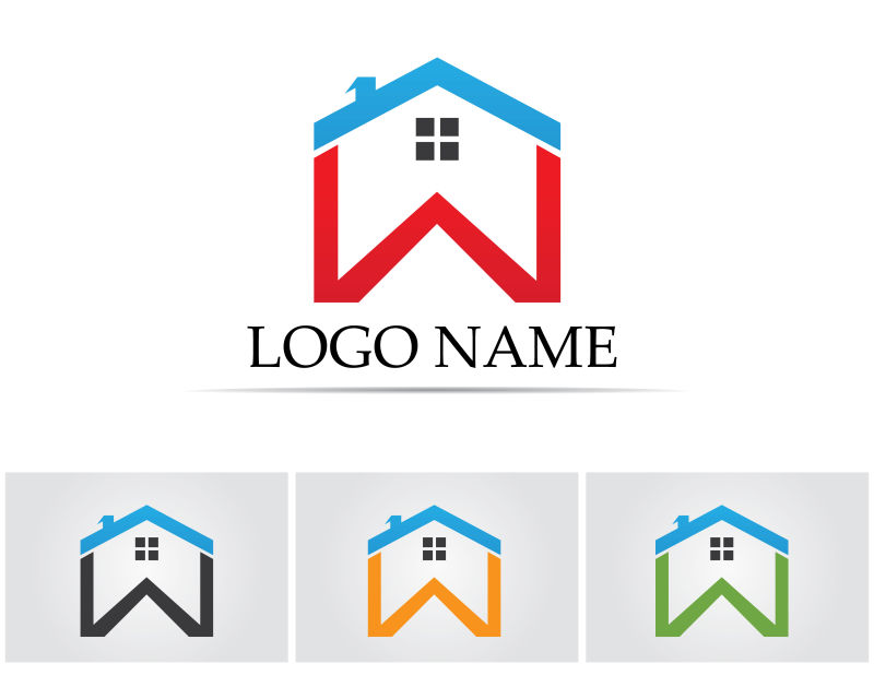 四种颜色的家居建筑标志创意logo设计