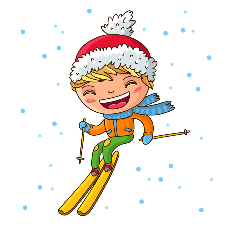 矢量金发男孩在冬季滑雪