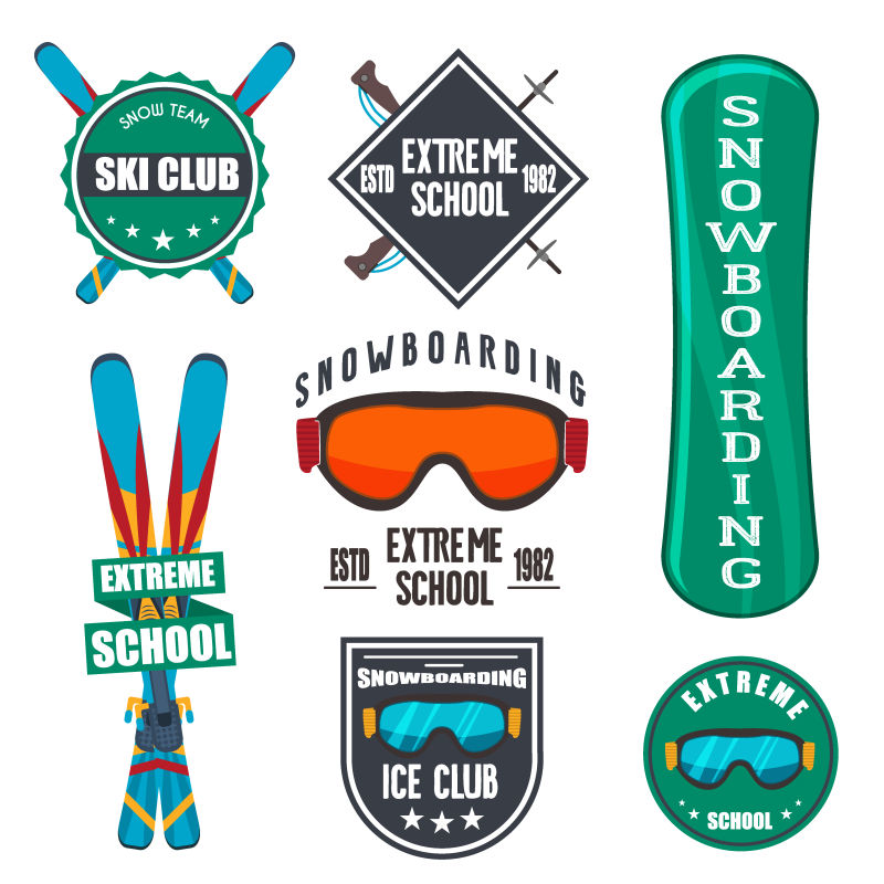 矢量老式滑雪板或冬季运动徽章