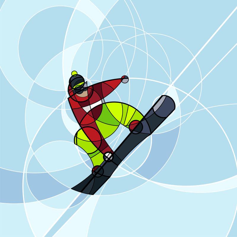蓝色背景下的滑雪的人矢量
