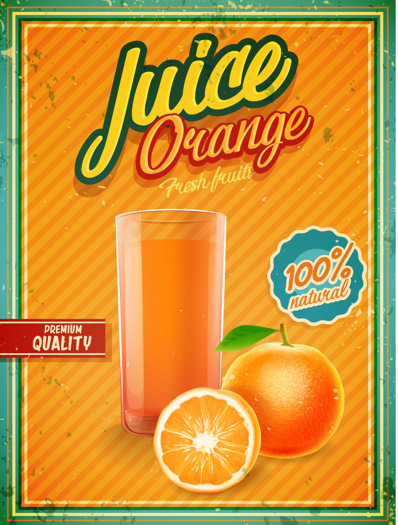 橙子饮料标签矢量
