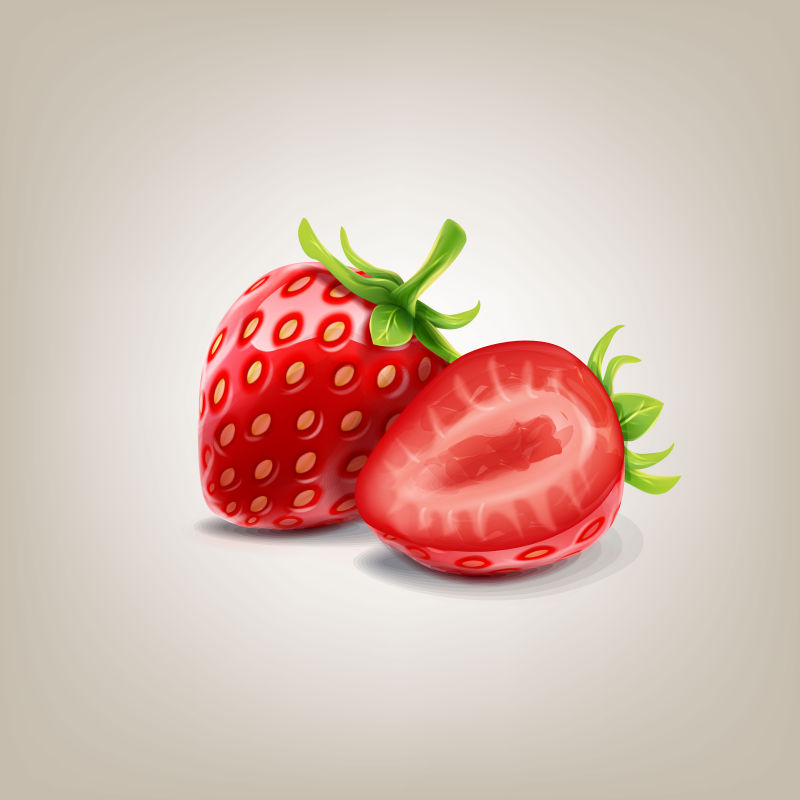 色泽鲜艳的草莓矢量插图