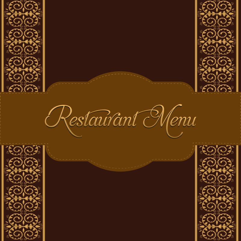 复古色彩带有花纹的餐厅菜单设计矢量