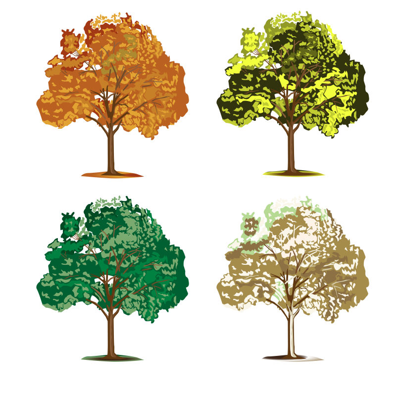 四个季节不同颜色的矢量树木