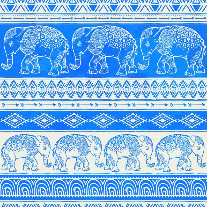 矢量蓝色花纹大象