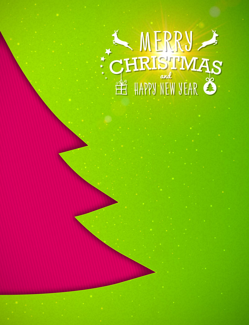 矢量绿色背景圣诞树创意贺卡