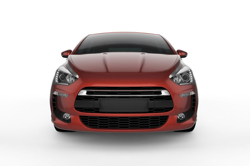 白色背景下的红色汽车模型前面设计