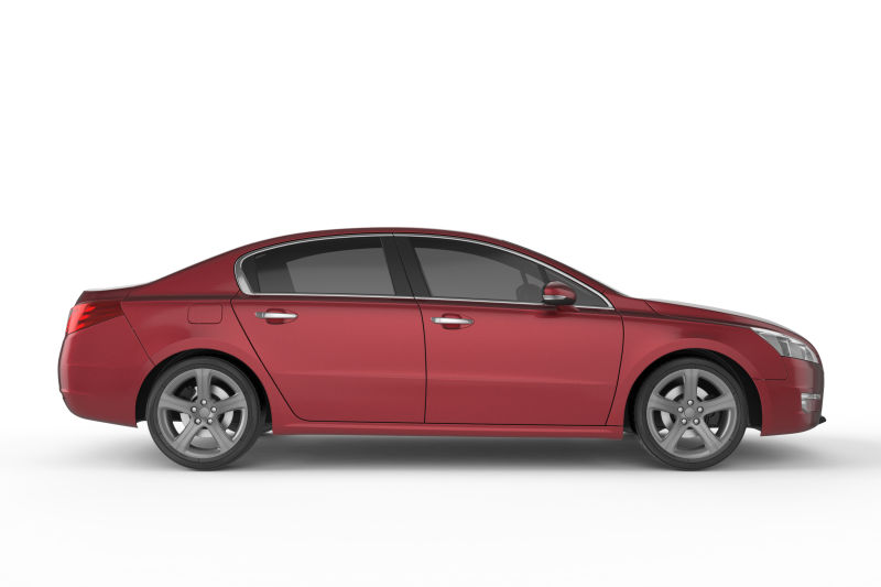 白色背景下的红色汽车模型侧面的设计