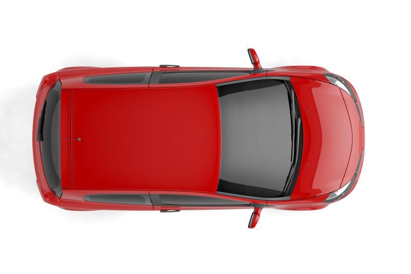 白色背景上的红色汽车俯视图