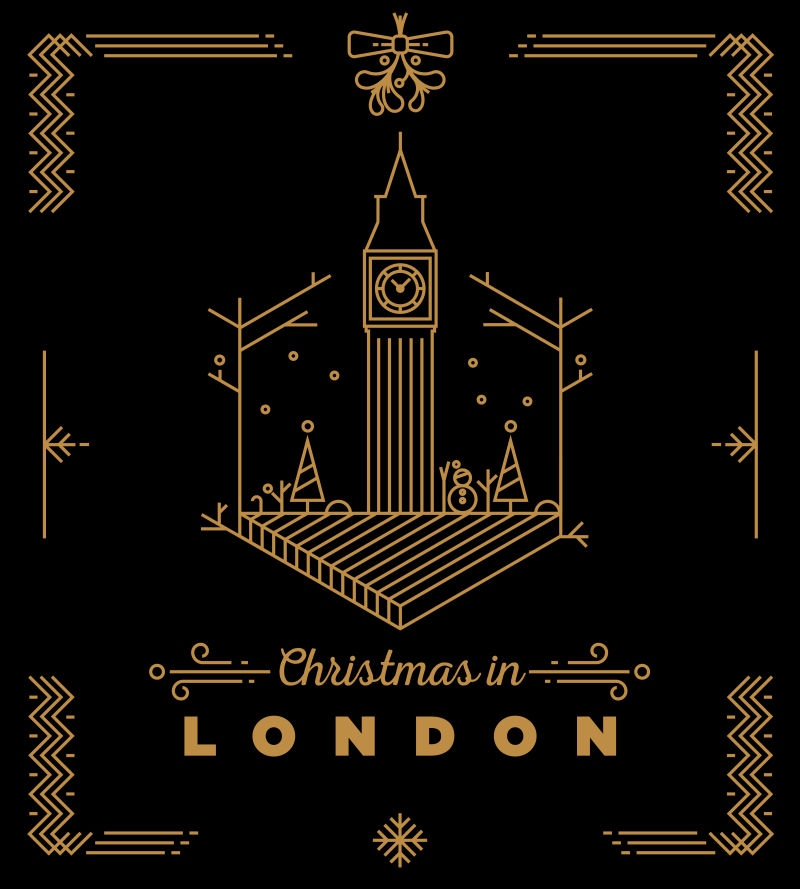 黑色背景下的伦敦城市标志建筑